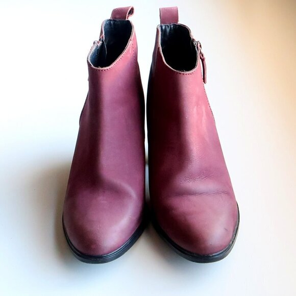Jigsaw Maroon Nubuck Leather Block Heel Almond Toe Ankle Boots Booties Size 10.5 - Picture 13 of 16